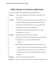 Mandate Sex Education In High School Docx Authorship Speech Sydney Berry Open To Change A