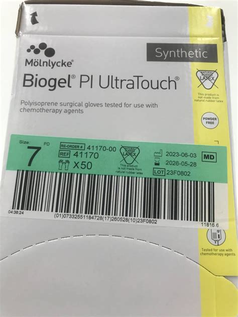 Molnlycke 41170 Biogel PI Ultratouch Polyisoprene Surgical Gloves Size