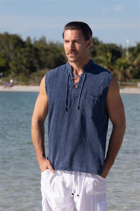 Mykonos Midnight Blue Sleeveless Shirt Cotton Natural