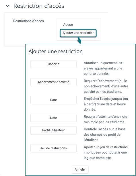 Restreindre laccès dune activité ou dune ressource Askott