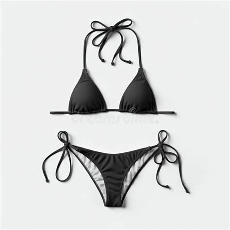 Black Bikini Set With A Triangle Top Featuring Adjustable Neck And Back Ties Paired With Stock