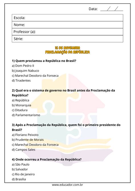 Atividades sobre a proclamação da república - Educador