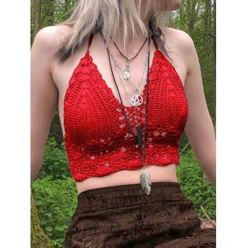 Emmiol Kostenloser Versand 2023 Neckholder Häkelstrick Crop Cami Top