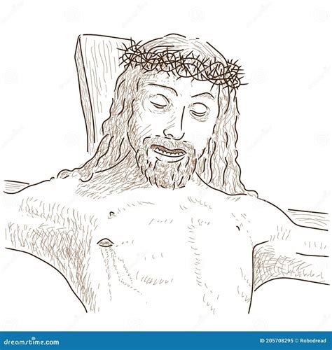 Cara De Jesus Christ Crucificado En La Cruz Ilustración del Vector