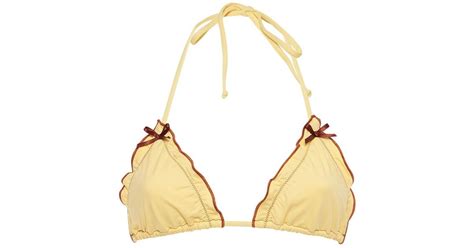 Frankie S Bikinis Tia Ruffled Triangle Bikini Top In Yellow Metallic