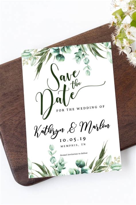 Eucalyptus Save The Date Invite Template Eucalyptus Leaves Etsy In