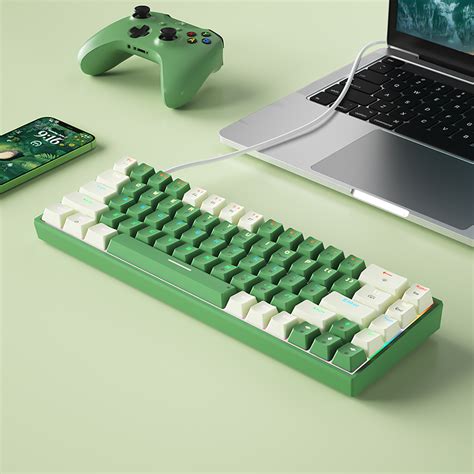 Bow G68s Hot Swappable Wired Mechanical Gaming Keyboard Green White Vibe Gaming