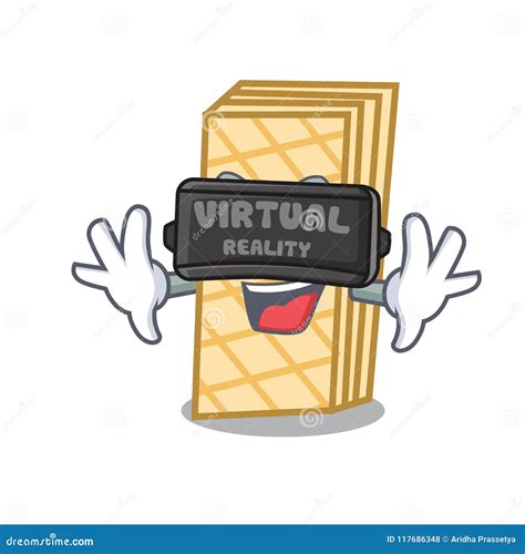 Estilo Dos Desenhos Animados Da Mascote Do Waffle Da Realidade Virtual