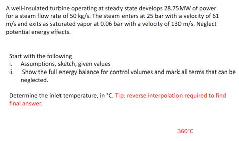 Solved A Well Insulated Turbine Operating At Steady State Chegg