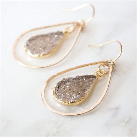 Druzy Drop Earrings Etsy