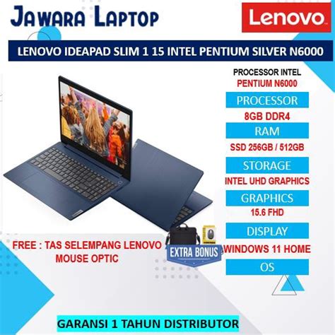 Jual Laptop Lenovo Ideapad Slim 1 Pentium Silver N6000 8gb 256gb Ssd 15