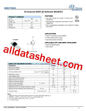 6N60 데이터시트 PDF VBsemi Electronics Co Ltd