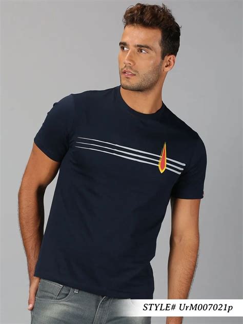 Men Navy Blue Printed Round Neck T Shirt Men Crew Neck T Shirt Tees With Round Neck मेन्स