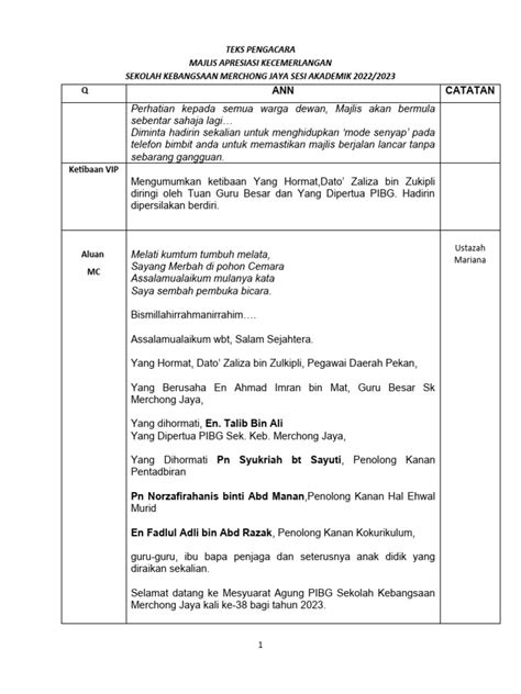 Teks Mc Mesyuarat Pibg 2023 Pdf