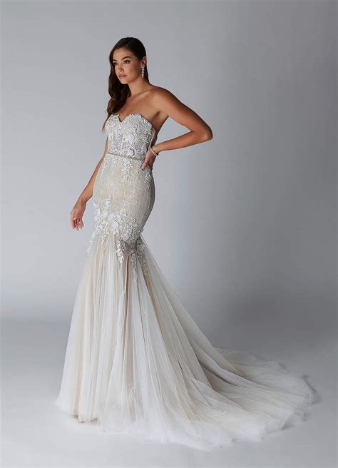 Diamond White Nude Azazie Delara Mermaid Sequins Tulle Chapel Train Dress Azazie