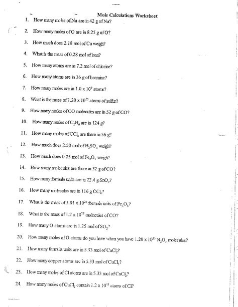 Free Printable Mole To Mole Stoichiometry Worksheets Worksheets Library