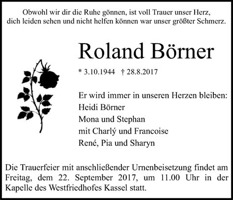 Traueranzeigen von Roland Börner Trauer HNA de