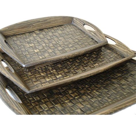 Shop Handmade Set Of 3 Bamboo Serving Trays Indonesia On Sale