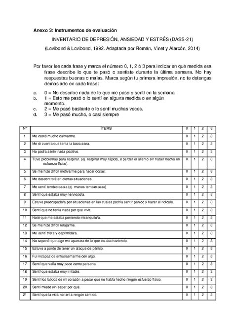 DASS 21 Anexo 3 Instrumentos de evaluación INVENTARIO DE DEPRESIÓN