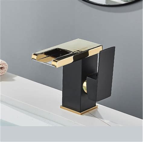 Black LED Waterfall Basin Bathroom Faucet Deck Mounted Hot Cold Water Mixer Taps Three Color