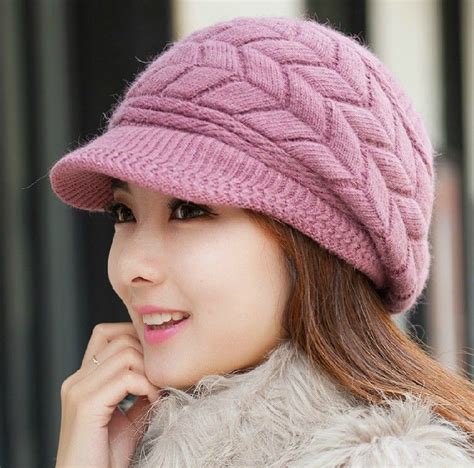 Autumn Winter Girls Knitted Cap Rabbit Fur Cap Peaked Cap Cashmere