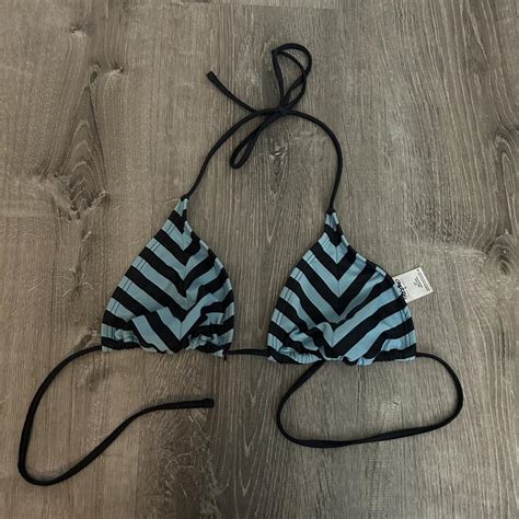 Cute Thrifted Bikini Navy Blue Stripes No Imperfections Depop