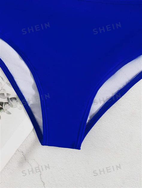 Shein Swim Vcay Mono Bikini Set Ruffle Trim One Shoulder Wireless Bra