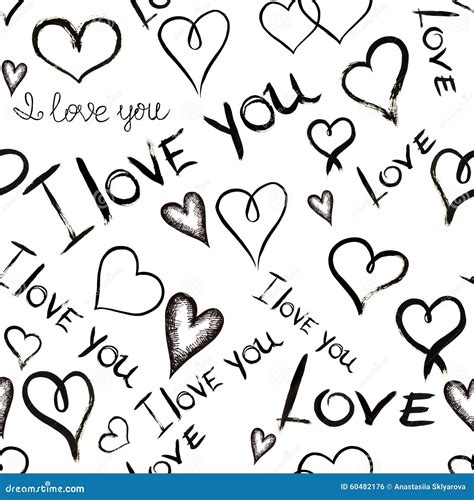 Seamless Pattern With Inscriptions I Love You And Hearts Written