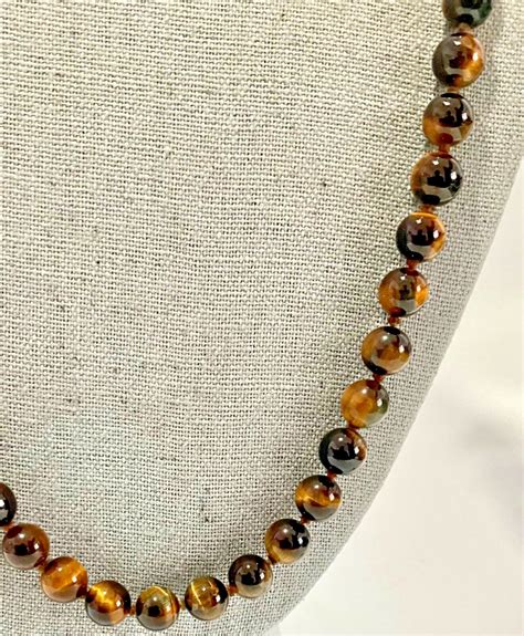 Vintage Single Strand Tigers Eye Beaded Necklace Gem