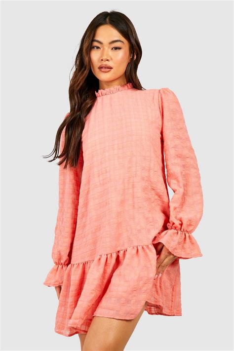 Ruffle High Neck Smock Dress Boohoo