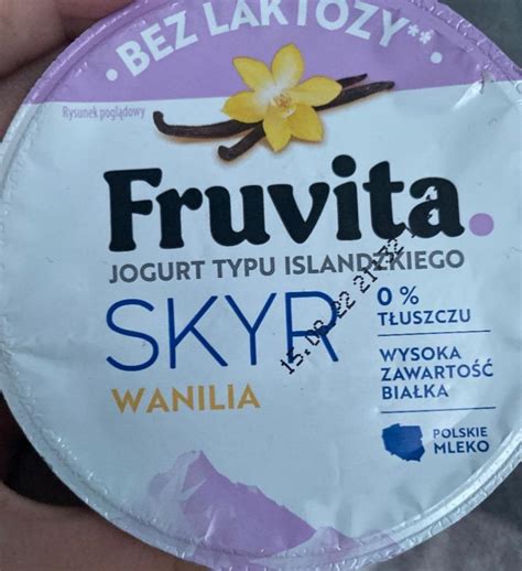 Йогурт skyr ванильный без лактозы FruVita - калорийность, пищевая ...