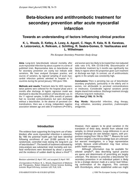 Pdf Beta Blockers And Antithrombotic Treatment For Secondary