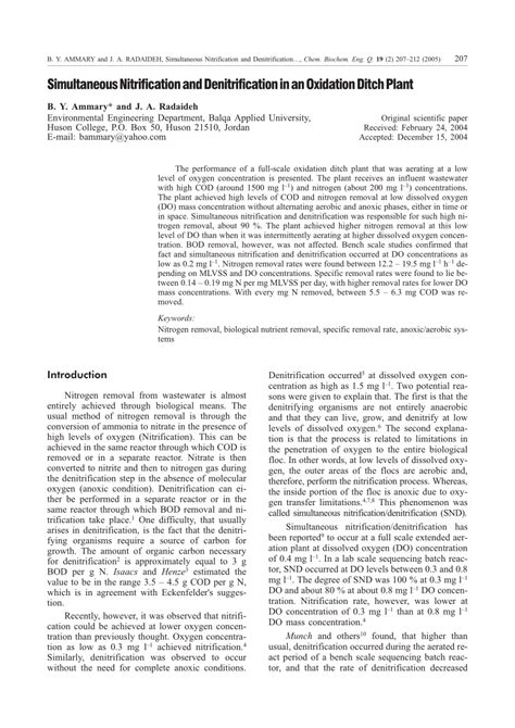 (PDF) Simultaneous Nitrification and Denitrification in an Oxidation ...