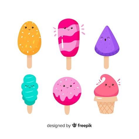 Set De Helados En Estilo Kawaii Vector Gratis