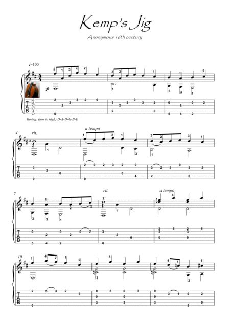 Kemp S Jig Renaissance Guitar Arr PianoSheetNow By Anonymous Sheet