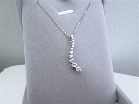 Ct White Gold Round Brilliant Cut Diamond Journey Pendant Etsy