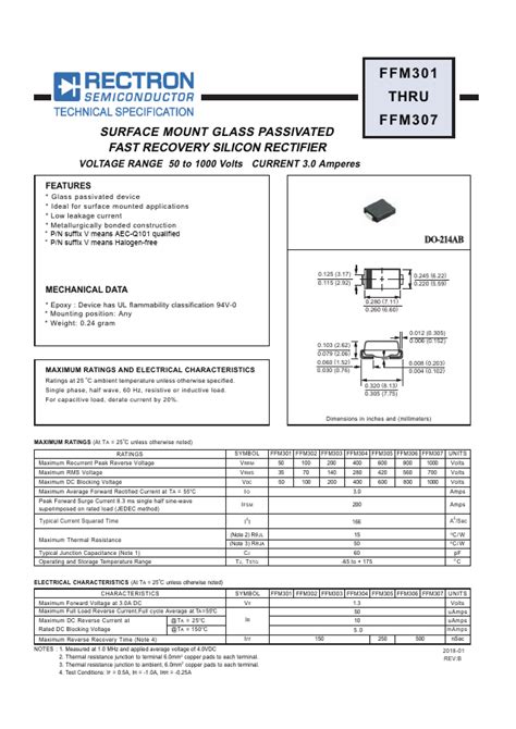 FFM306 Rectron Semiconductor RECTIFIER Hoja de datos Ficha técnica