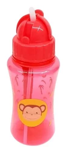 Squeeze Garrafinha Canudo Silicone Infantil 400ml Macaquinho