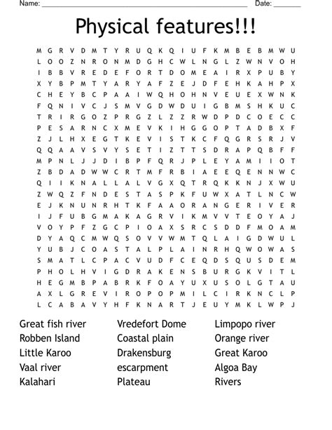 Physical Features Word Search Wordmint