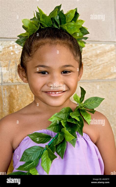 Young Girl In Hawaiian Dance Dress Oahu Hawaii Stock Photo Alamy