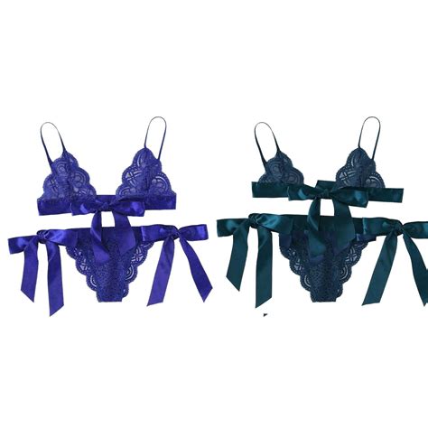 Pack Women Bra Underpant Scalloped Trim Tie Side Lace Set Lingerie Bow Lingerie With Push Up