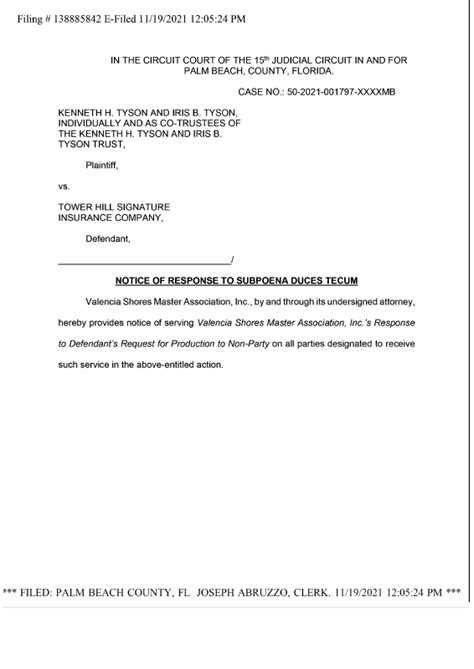 Notice Notice Of Response To Subpoena Duces Tecum Notice Of Response