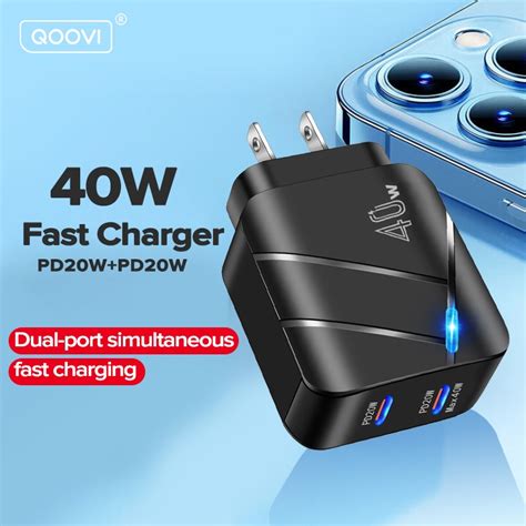 QOOVI 40W Type C Charger Adaptor PD PD Dual Port Fast Charging For