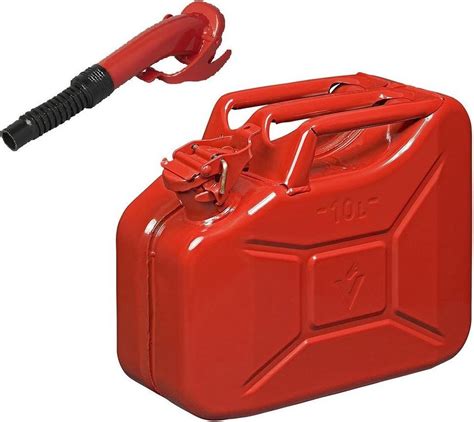 Metalen Jerrycan Rood Voor Brandstof 10 Liter Incl Schenktuit 24 Cm