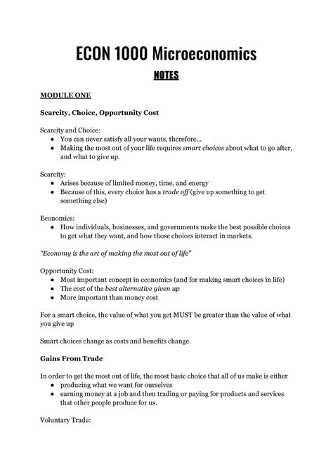 ECON 1000 Microeconomics Notes ECON 1000 Microeconomics NOTES MODULE