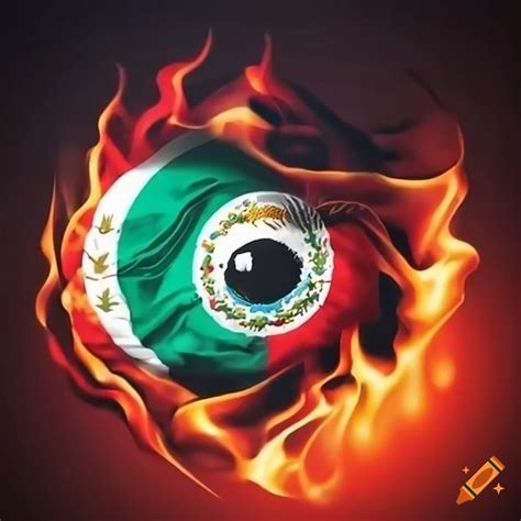 Mexican Flag Logo With Fiery Eye On Craiyon