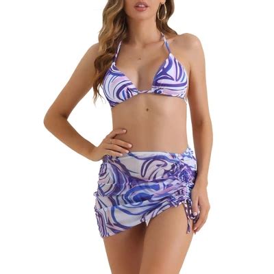 INSPIRE CHIC Women S Halter Contrast Color Bikini Sets Tie Back Swimwear Triangle Bottoms
