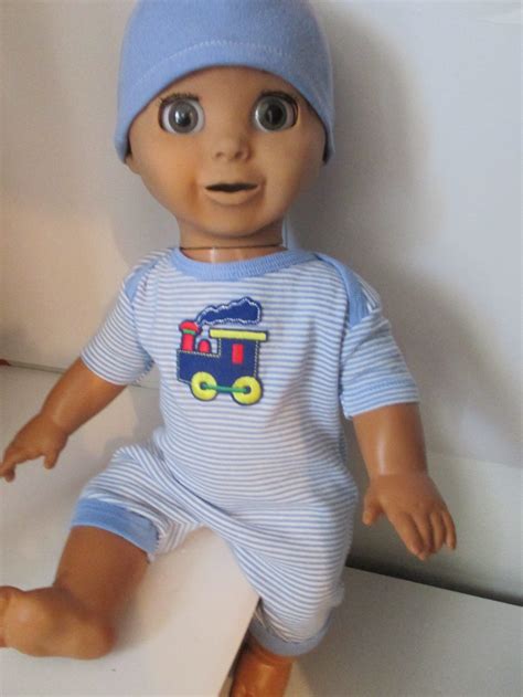 Luvabeau 2pc Outfit Blue Stripe Romper And Hat Set Trains Etsy