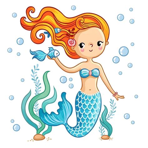 Premium Vector Cute Swimming Cartoon Mermaid