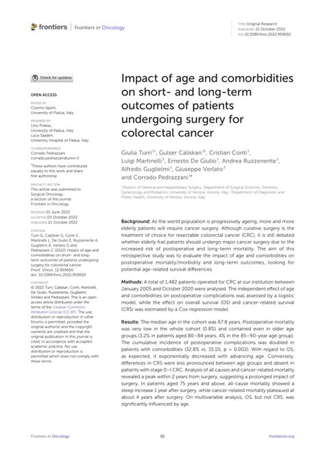 Pdf Impact Of Age And Comorbidities On Short And Long Term Outcomes